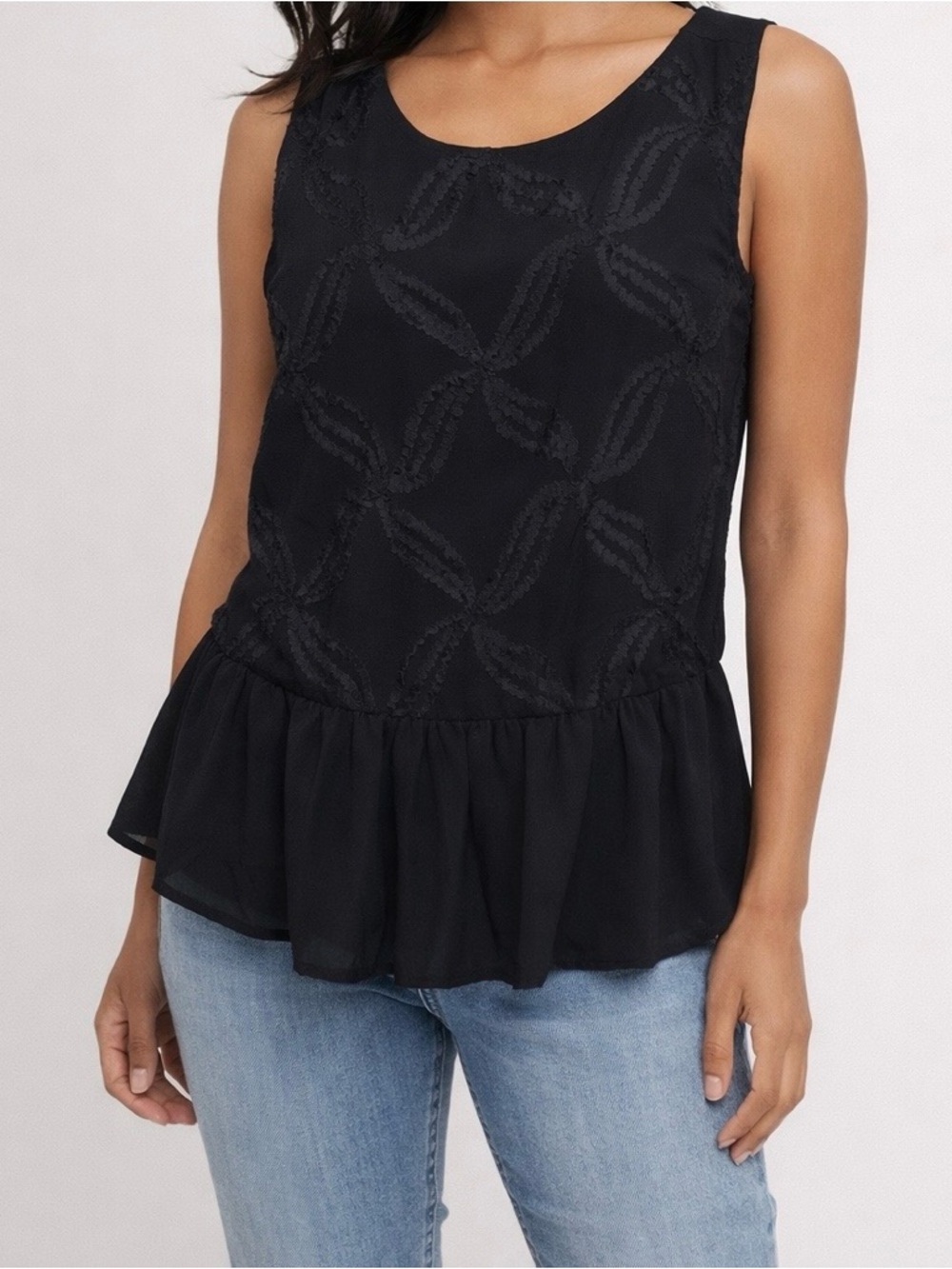 Fun2Fun Textured Sleeveless Peplum Blouse Black Size M